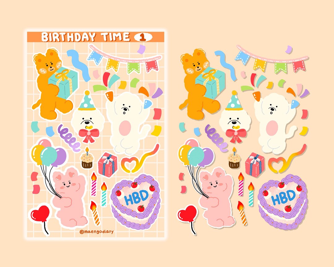 Birthday Time Sticker Sheet (matte) | Cute Korean Style Stickers for ...