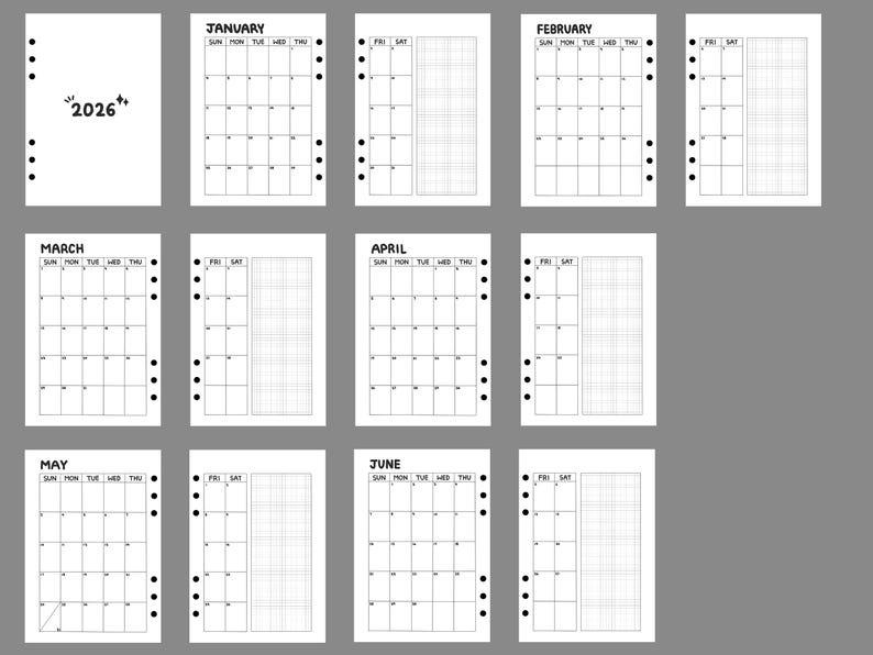 2026 Printed A5 Monthly Planner Inserts | Dated & Printed | 6 Ring ...