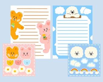 Animals Letter Set (+ mini sticker sheet & envelopes) | Cute Korean Style Letter Writing Paper/Card Set for Gift, Scrapbook, Decorating