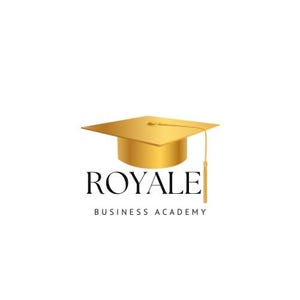 May include: A gold graduation cap with a black tassel, with the text "ROYALE BUSINESS ACADEMY" below.