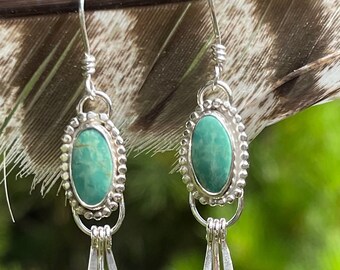 Turquoise fringe earrings | sterling silver earrings with fringe | boho turquoise earrings | southwest earrings | green turquoise earrings