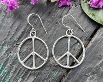 Peace sign sterling earrings, peace earrings, peace jewelry, boho earrings, festival jewelry, hippy earrings