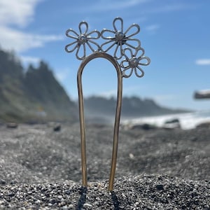 Sterling silver Daisy flowers hair fork | brass hairfork| sterling hair fork | boho hair fork | festival hair | flower hairfork