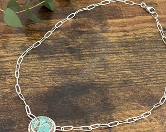 WILD CHILD CHOKER Genuine turquoise choker on a 15 inch sterling chain || paperclip turquoise choker || gifts for her || layering necklace