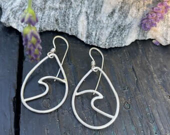 Sterling Silver Ocean Wave small teardrop earrings, wave earrings, gift for her, coastal jewelry, surf beach jewelry, ocean earrings