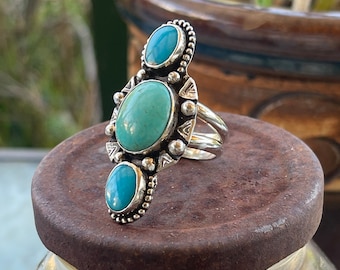 turquoise sterling ring - multi stone ring- large sterling ring - blue turquoise ring