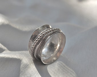 sterling silver spinner ring- 3 bands, spinner wedding band, fidget ring, wide spinner ring