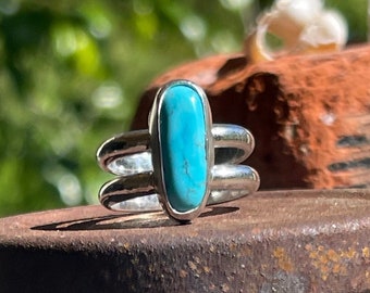 OASIS ring | turquoise ring | sterling DOUBLE BAND ring | double band turquoise ring | southwest boho ring | size 8 ring