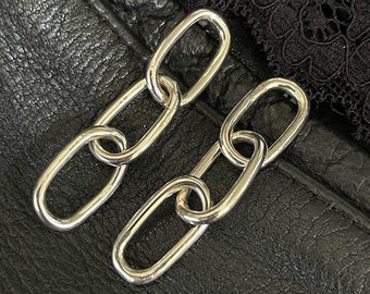 chunky Sterling silver paper clip chain earrings • solid sterling paper clip chain • thick gauge sterling silver chain  earrings