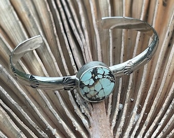 Sterling silver stamped turquoise cuff bracelet