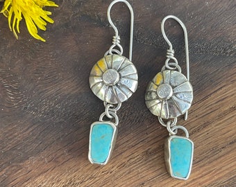 turquoise sun sterling silver earrings • sun earrings • boho earrings • hippy earrings