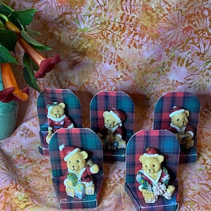 Christmas Teddy Bear Resin Trippies Inc Figurines - Set of 5 w/packaging - 1.5&quot;