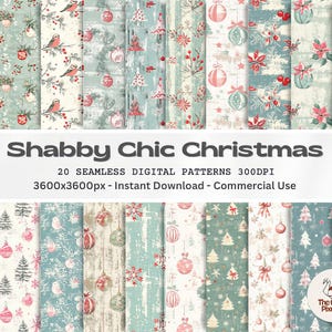 Shabby Chic Christmas Patterns: Vintage Scrapbook Paper (Digital Download)