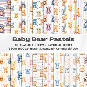 Cute Teddy Bear Seamless Pattern Nursery Printable Paper Pack Teddy Bear Pattern Junk Journal Scrapbook Paper Vintage Collage Sheet Ephemera