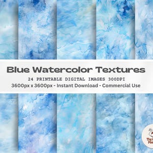Blue Watercolor Printable Paper Pack Blue Textured Papers Watercolor Texture Digital Backgrounds Scrapbook Paper Ombre Water Color