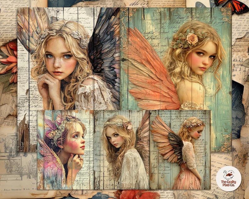 Whimsical Angels Printable Paper Pack Angel Junk Journal Scrapbook