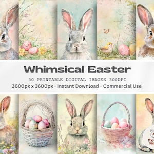 Whimsical Easter Bunny Printable Paper Pack Easter Junk Journal Scrapbook Paper Vintage Collage Sheets Printable Digital Backgrounds