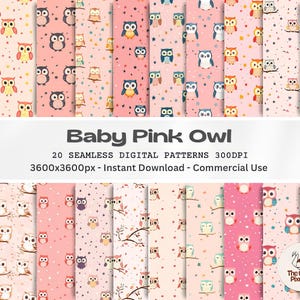 Rosa Baby-Eulen-Muster-Printable Paper Pack Baby-Eulen-Muster Junk Journal Scrapbook Papier Vintage Collage Blatt Ephemera