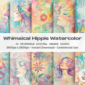 Skurrile Hippie druckbare Papier Pack Hippie Junk Journal Scrapbook Papier Vintage Collage Sheets Retro Boho druckbare digitale Hintergründe