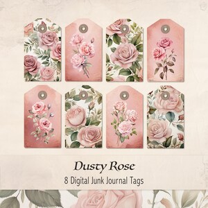 Dusty Rose Tags, Junk Journal Ephemera, Gift Tags, Pink Flowers, Floral Paper, Scrap Paper, Scrapbooking, Vintage, Shabby Chic - DR1224