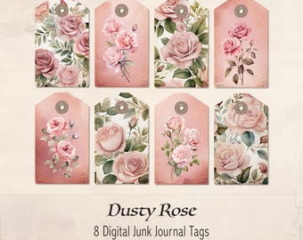 Junk Journal Ephemera, Dusty Rose, Tags, Pink, Vintage, Shabby Chic - DR1224