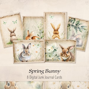 Cartões de diário de coelhos, itens efêmeros de coelho, animais fofos de bebê, floresta, vintage, paisagem, retrato, papel de rascunho, download digital - SB1124