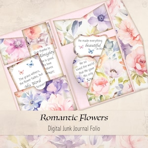 Faith Junk Journal Folio, Christian, Romantic Flowers, Pastel, Soft Colours, Floral Papers, Bible Verses, Ephemera, Scrap Paper - RF1124