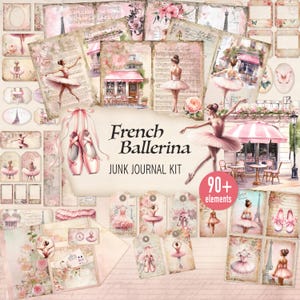 Ballerina Junk Journal, Paris Digital Kit, Ballet, France, Dancing, Shabby Chic, Vintage, Download, Scrap Paper, Ephemera, Pink - FB0125