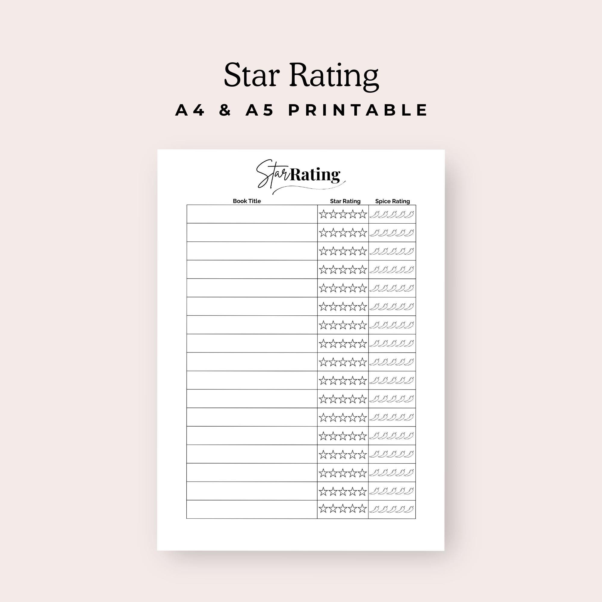 Star Rating Reading Log, Book Journal Insert, Book Tracker, Minimalist Design, Digital Printable