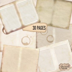 Pagine di caffè, carta tinta al caffè, macchie di caffè, carta macchiata, pagine invecchiate, pagine di diario vuote, sfondo per album, carta a righe - CP0824