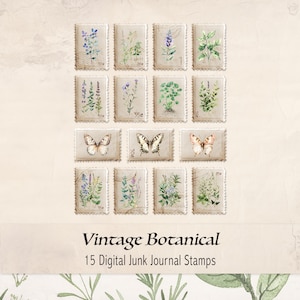 Botanical Junk Journal Stamps, Nature, Herbs, Herbalism, Botanic, Leaves, Aged, Vintage, Ephemera, Scrap Paper, Digital Download - VB0225