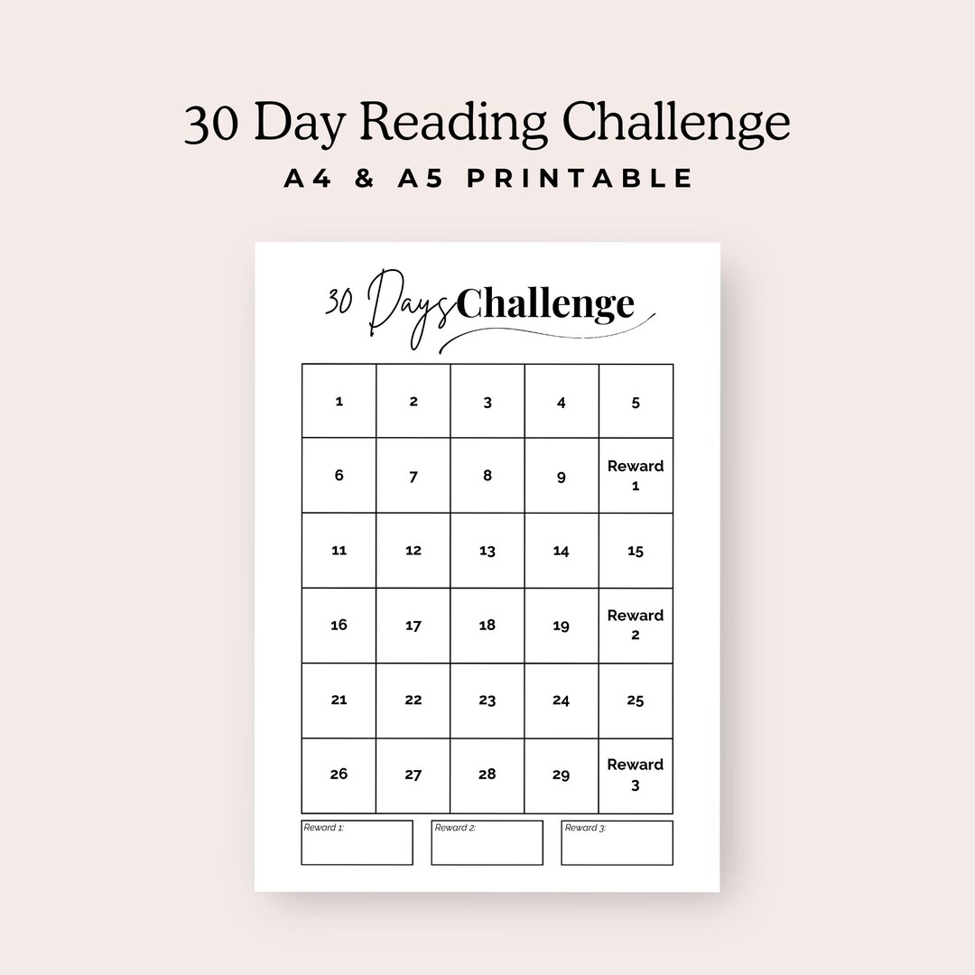 30 Day Book Challenge, Reading Journal Insert, Tracker, Minimalist ...