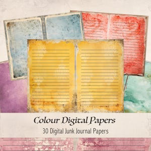 Digital Paper, Printable Art Journaling, Lined Journal Paper, Blank Pages, Scrap Paper, Vintage, Rainbow, Writing, Vibrant Colours - CJP0824