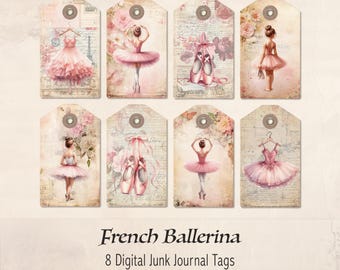 Junk Journal Tags, Ballerina, Dancer, Pink Vintage - FB0125