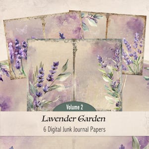 Lavender Junk Journal Pages, Violet Pages, Purple Flowers, Digital Download, Scrapbooking Background, Spring Garden, Vintage, Green - LG1124