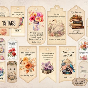 Bible Junk Journal Tags, Christian Ephemera, Faith Junk Journal, Printable Tags Encourage, Digital Paper Bible, Words, Bible Verse - CS0924