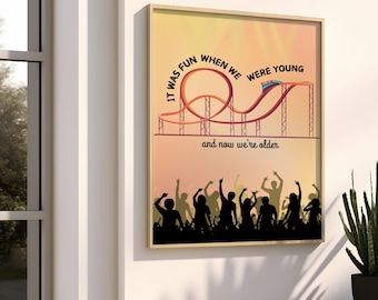 Lámina decorativa de los Jonas Brothers en montaña rusa / Póster "Diversión cuando éramos jóvenes" / Descarga digital imprimible de los Jonas Brothers