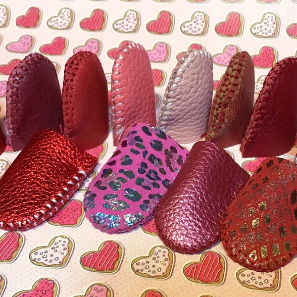 Amazing Handmade Leather Sewing Thimble for your Valentine- Red and pink variety. Finger protection. Med. weight leather. Free Thimble Saver