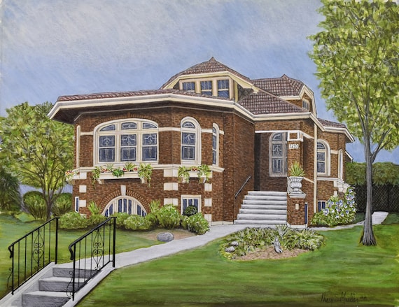 Colored Pencil House Portraits NO matting- Custom original drawings of your home, real estate property. Realtor gift idea. Ready to frame.