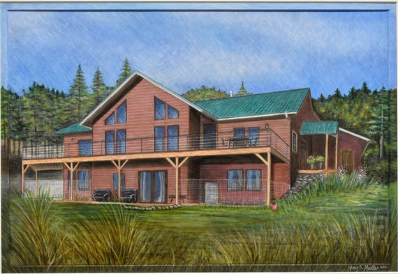 Colored Pencil House Portraits NO matting- Custom ORIGINAL drawings of your home or real estate property. Ready to frame.