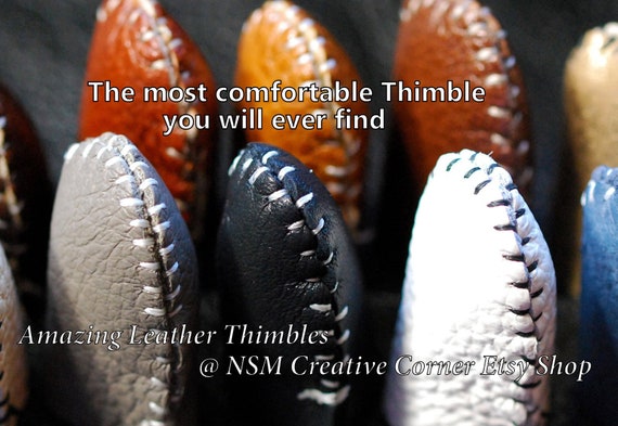LIGHTWEIGHT Amazing Handmade Leather Sewing Thimble© for lighter duty crafting, finger protection. Soft, Flexible leather Free Thimble Saver
