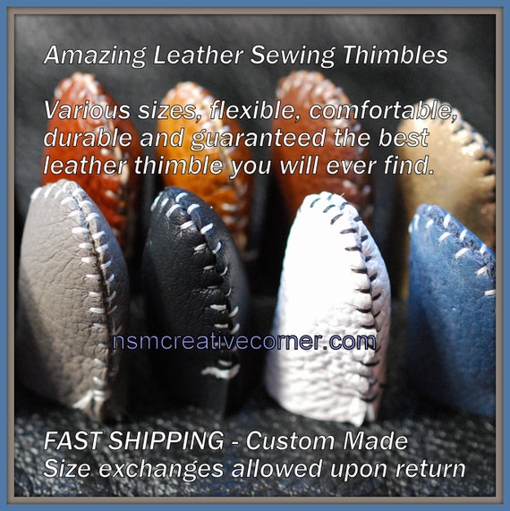 Heavyweight Amazing Handmade Leather Thimbles© Save on set of 2 (variety color/size OK) heavy duty leather. BEST crafting finger protection.