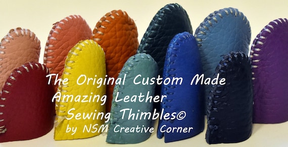 Leather Thimble- ORIGINAL Amazing Handmade Leather Sewing Thimble© (single) Med. weight for sewing, crafting, needle art finger protection.