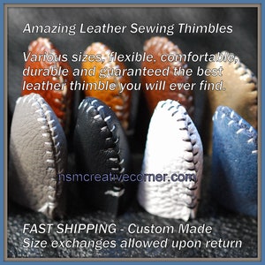 HEAVYWEIGHT Amazing Handmade Leather Sewing Thimble (1) Thicker stiffer durable leather Best finger protection sewing, heavy crafting.