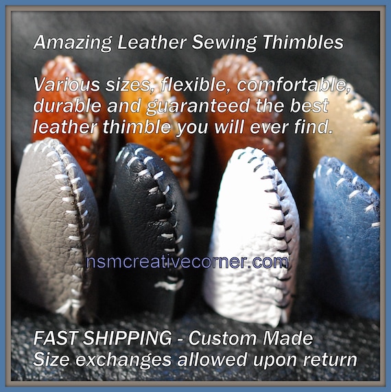 HEAVYWEIGHT Amazing Handmade Leather Sewing Thimble (1) Thicker stiffer durable leather Best finger protection sewing, heavy crafting.