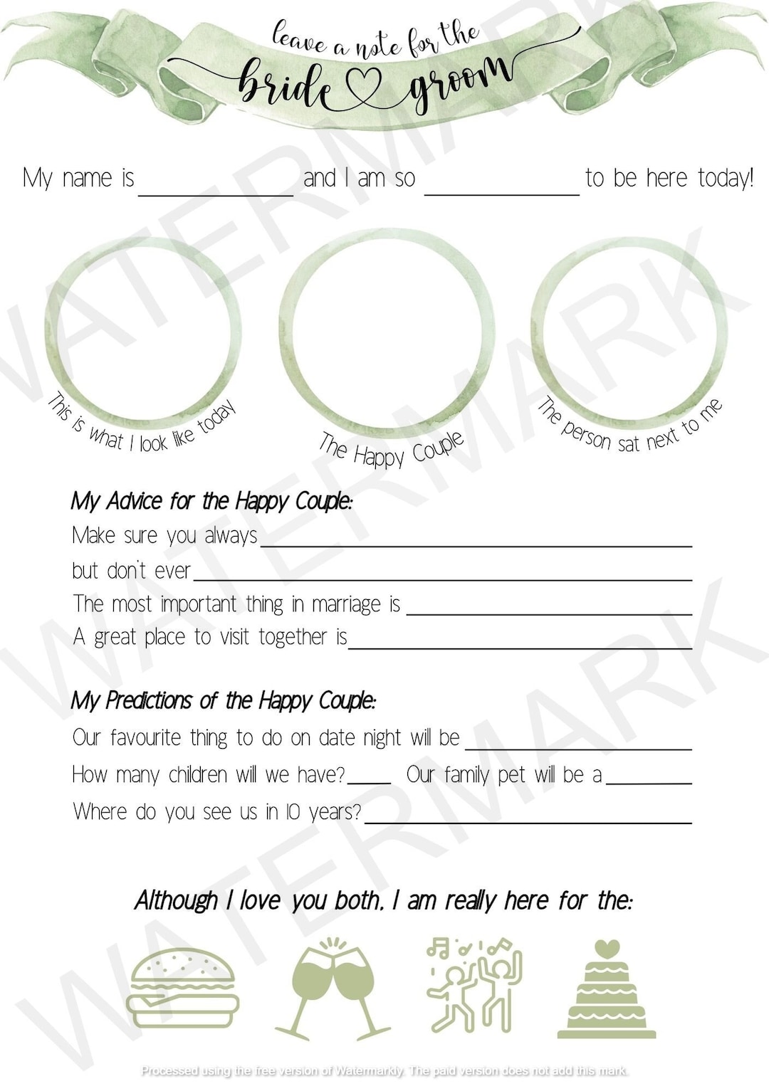 Leave a Note for the Bride and Groom Cards Sage Green - Etsy