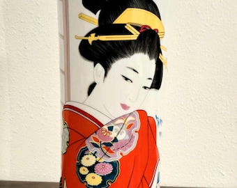 Exquisite Vintage Japanese Porcelain Vase | Hand-Painted Geisha Art with Traditional Kimono & Floral Motifs | Elegant Oriental Decor