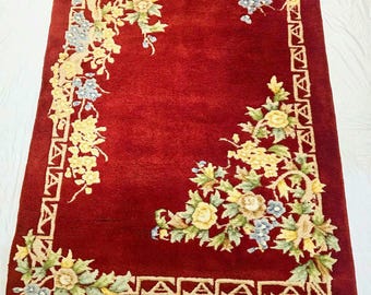 Vintage Chinese Aubusson Oriental Rug - Full Pile - Hand Woven - 100% Wool