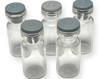 Set of 5 Recycled 1ml Glass Vials with Butyl Stoppers for Crafts & DIY Projects