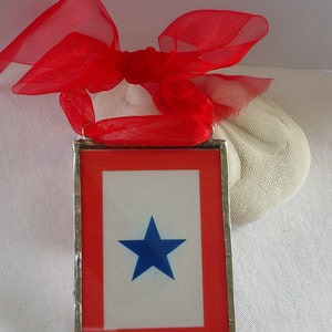 Blue star banner ornament- glass soldered military service flag ornament